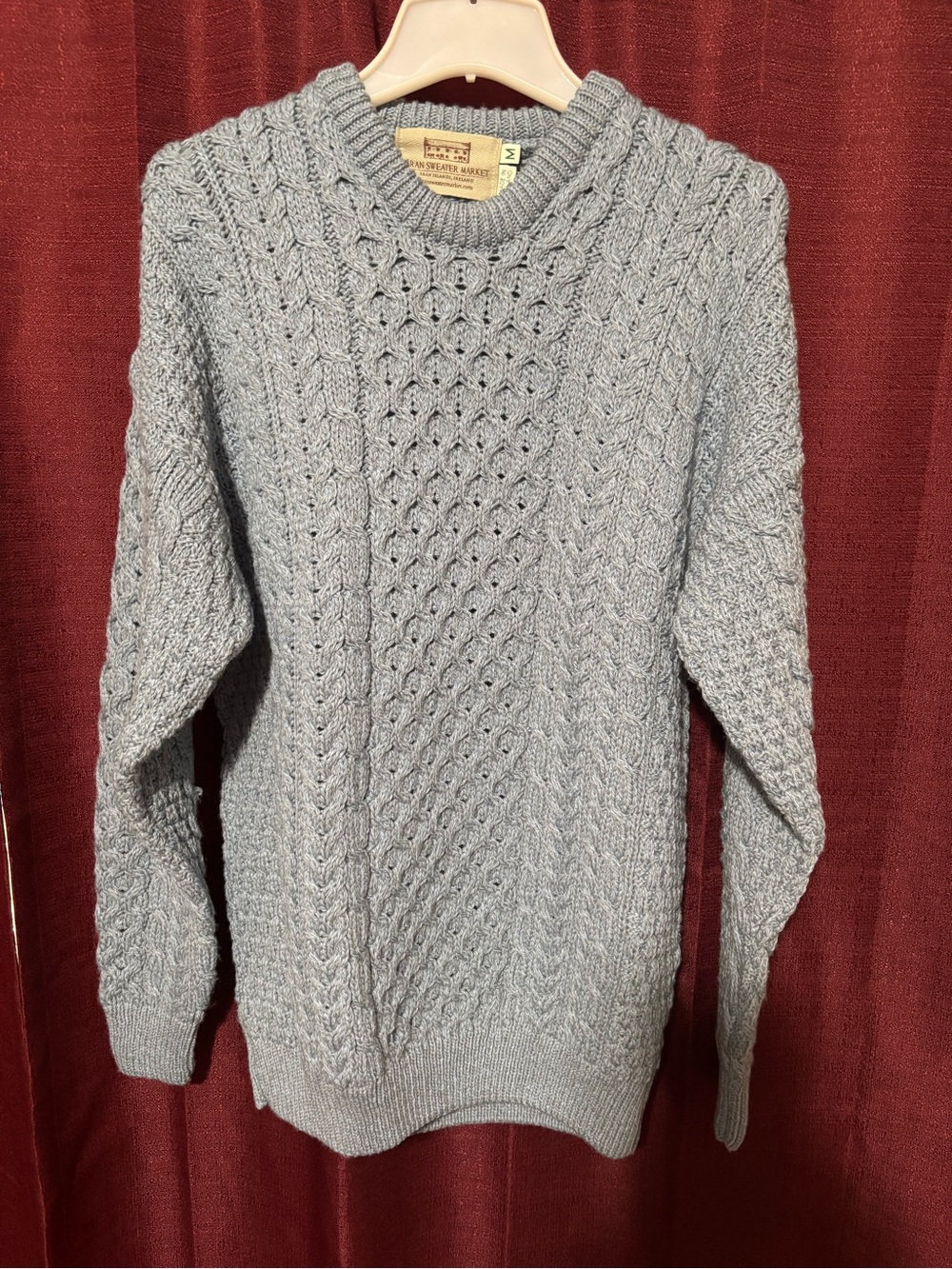 ARAN SWEATER MARKET Traditional Cable Knit Crewneck Sweater - Light Blue